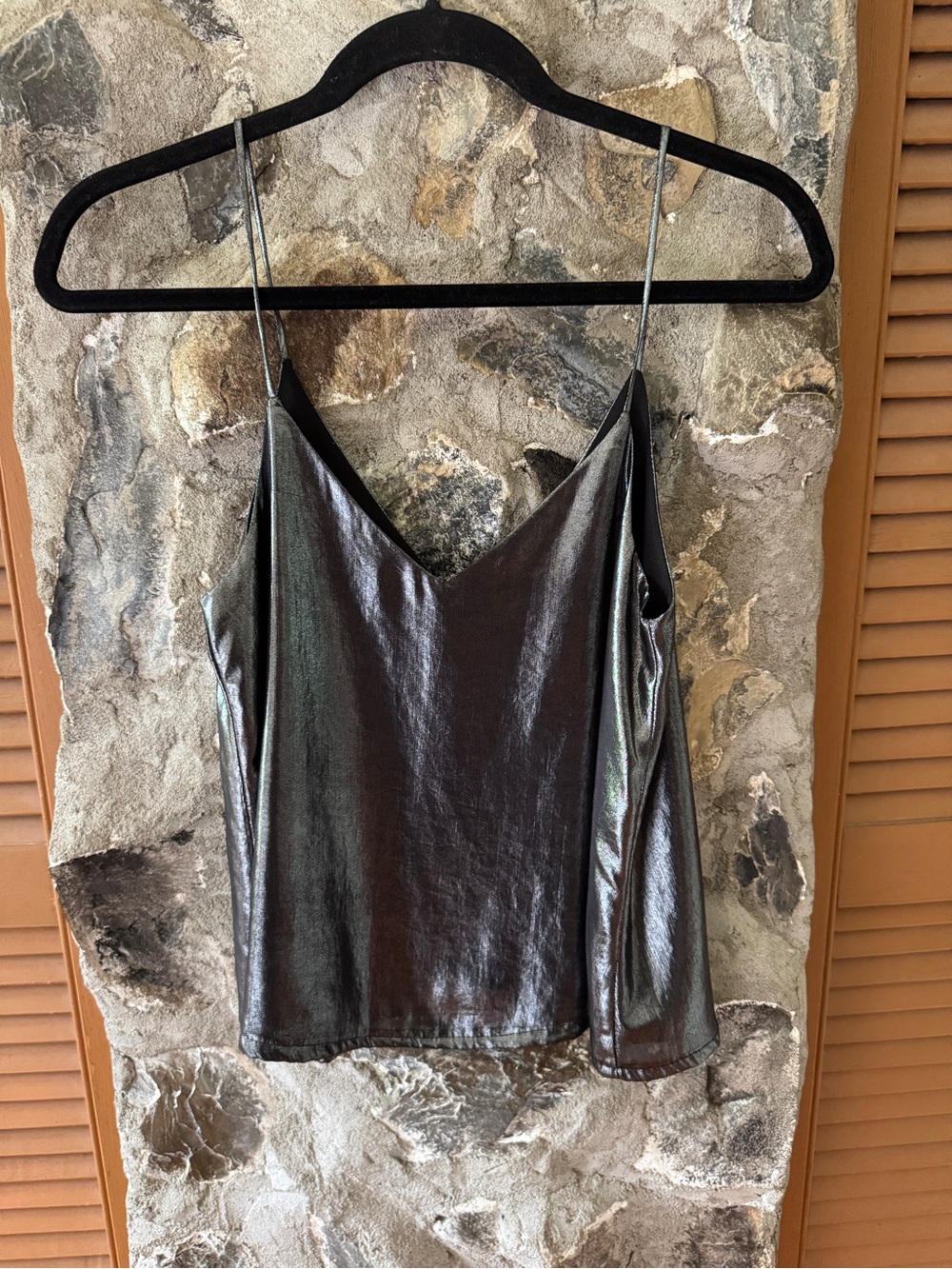 STRADIVARIUS- Metallic Charcoal V-Neck Spaghetti Strap Cami